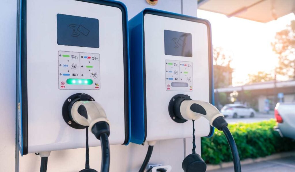 Commercial EV Charging Solutions Gold Coast – Gold Coast Smarthome Solutions | smart home Commercial EV charging stations installed at a Gold Coast business by Gold Coast Smarthome Solutions—dual-port 22 kW chargers with dynamic load management and bay signage