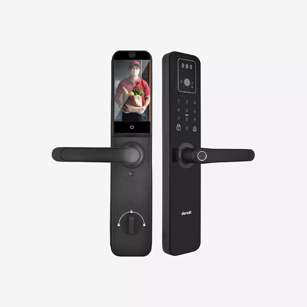 Digital Door Lock Installation Gold Coast | Gold Coast Smarthome | smart home Professional technician installing a silver smart digital door lock on a modern wooden front door.